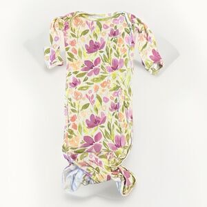 Milkmaid Goods 0-3 Month Baby Gown Tie Bottom Purple Green Floral Print